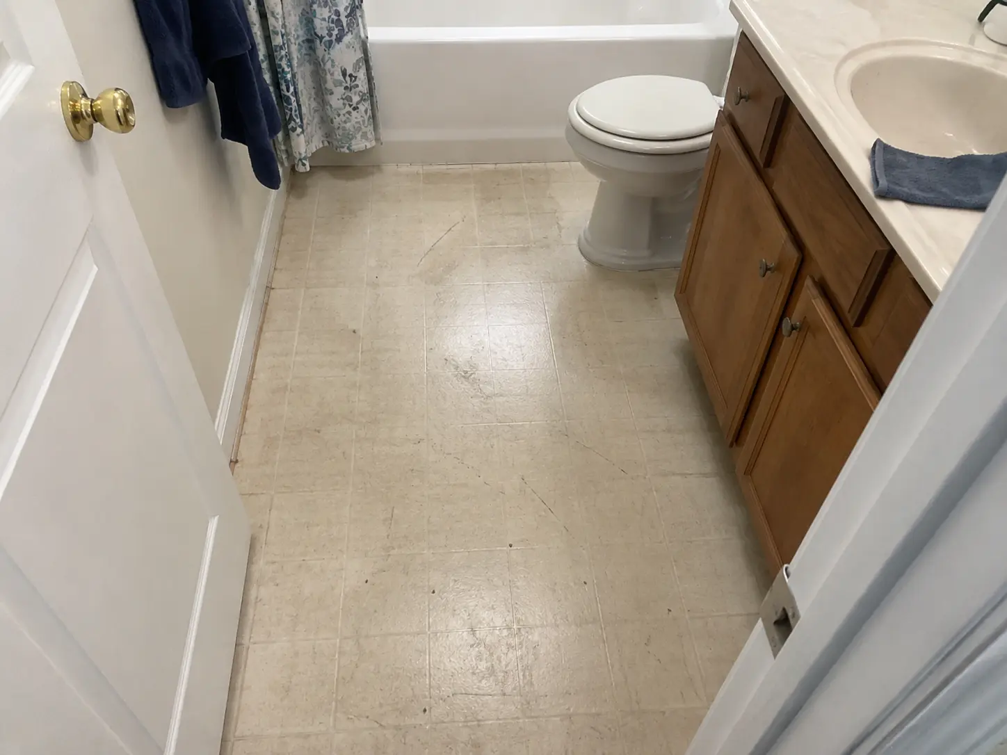 Before Waterproof Vinyl Bathroom Upgrade